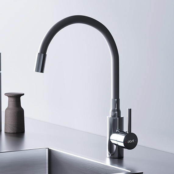 Смеситель для кухни Dorff Logic D3007633 высокий хром, с белым гибким изливом