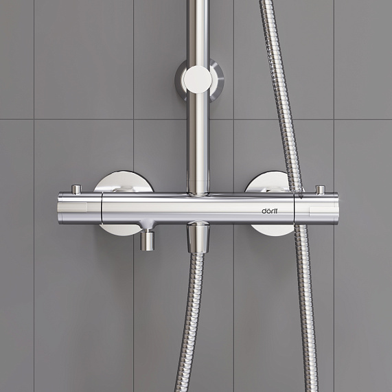 Душевая система Dorff Futura D0710500 стойка с тропическим душем, смесителем, термостатом, изливом, хром
