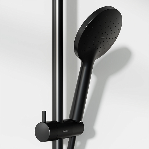 Душевая система Damixa Jupiter 977760300 стойка с тропическим душем, термостатом, смесителем, изливом, черная матовая