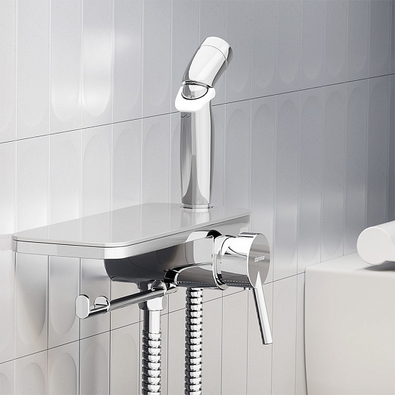 Гигиенический душ со смесителем Damixa Jupiter 773500001 хром встраиваемый, полка, шланг 1200, держатель туалетной бумаги