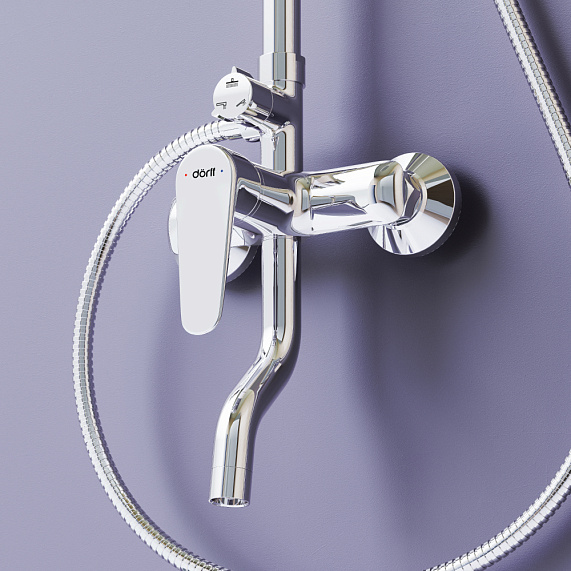 Душевая система Dorff Prime D0740900 стойка с тропическим душем, смесителем, изливом, хром