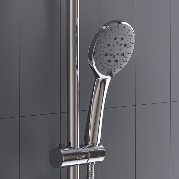 Душевая система Dorff Futura D0710400 стойка с тропическим душем, смесителем, термостатом, хром