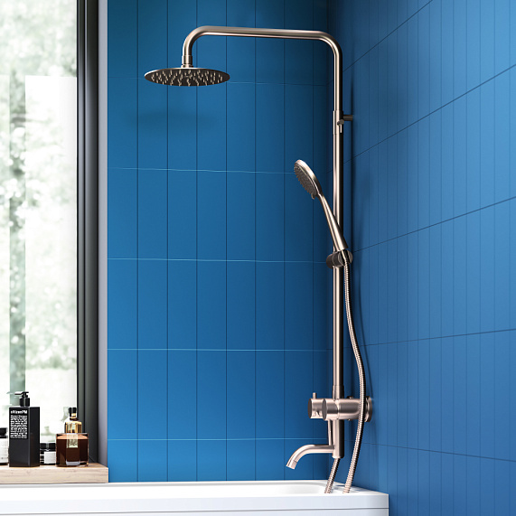 Душевая система Dorff Logic D0703000SS стойка с тропическим душем, смесителем, изливом, серая