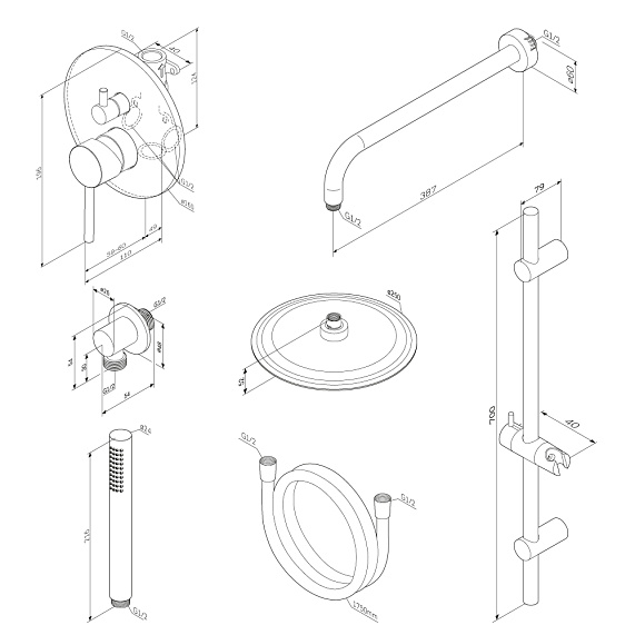Встраиваемая душевая система Damixa Scandinavian Pure 936530000 хром: тропический верхний душ, ручной душ