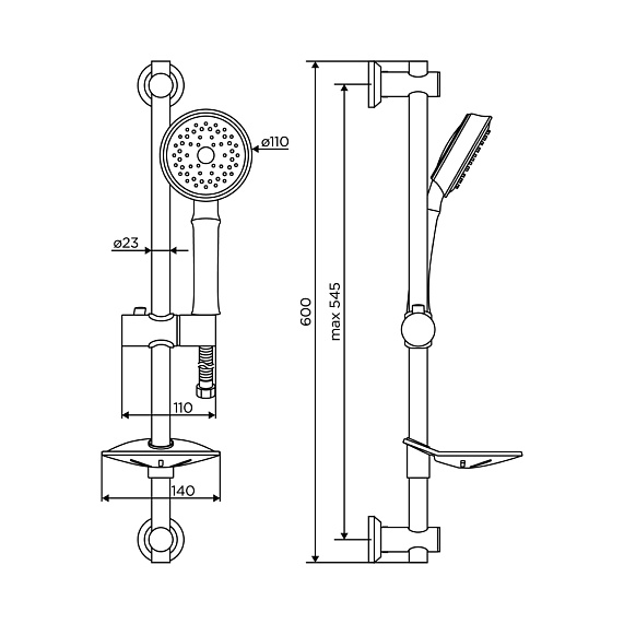 Душевой гарнитур Dorff Classic D0180000 штанга, шланг, лейка 1 режим, хром