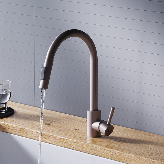 Смеситель для кухни Dorff Logic D3007511 высокий сатин, с выдвижным изливом