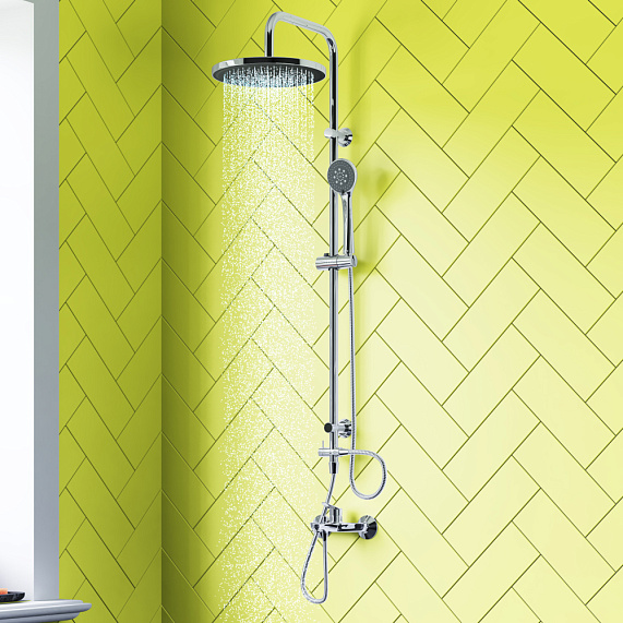 Душевая система Dorff Norma D0710000 стойка с тропическим душем, хром + смеситель для душа, хром