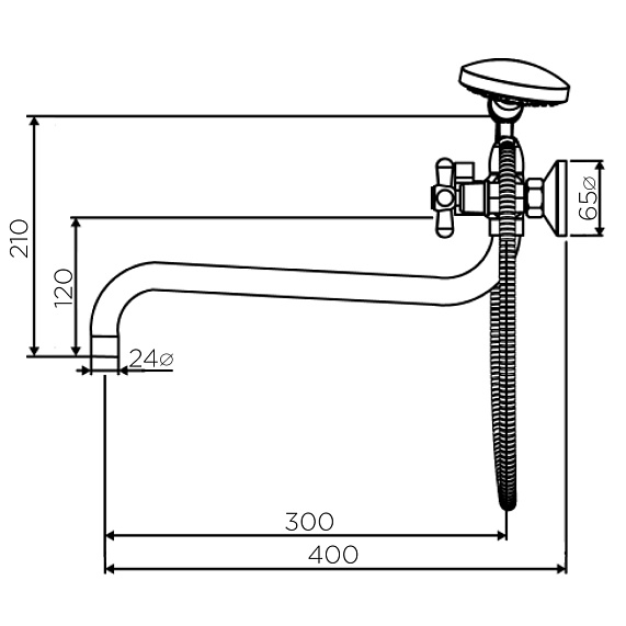 Смеситель для ванны и душа Dorff Vintage D6095000 длинный излив, душевая лейка, шланг 1500, хром