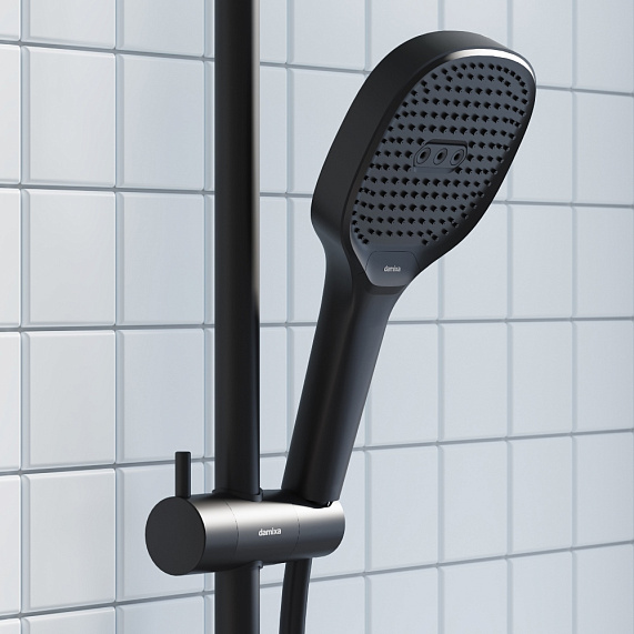 Душевая система Damixa Merkur 940730300 стойка с тропическим душем, смесителем, черная матовая
