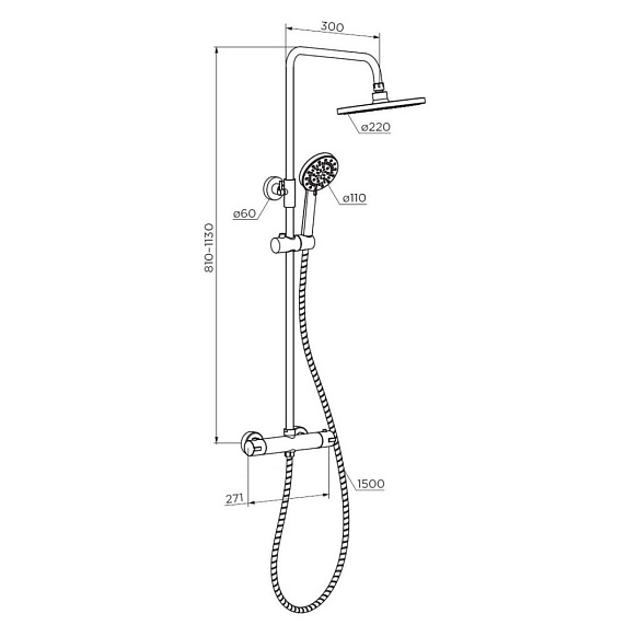Душевая система Dorff Futura D0710400 стойка с тропическим душем, смесителем, термостатом, хром