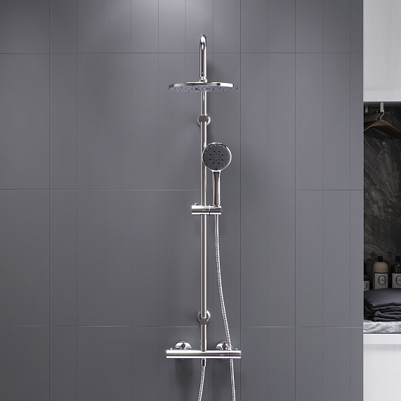 Душевая система Dorff Futura D0710400 стойка с тропическим душем, смесителем, термостатом, хром