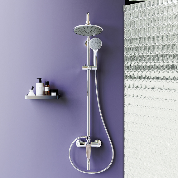 Душевая система Dorff Prime D0740900 стойка с тропическим душем, смесителем, изливом, хром