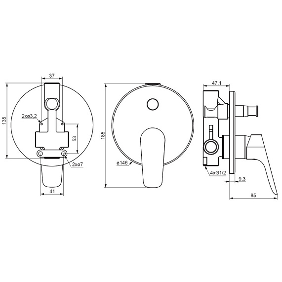 Смеситель для ванны и душа Damixa Jupiter 777100300 черный встраиваемый