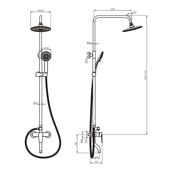 Душевая система Dorff Prime D0740900 стойка с тропическим душем, смесителем, изливом, хром