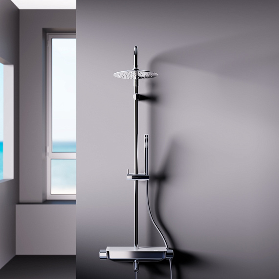 Душевая система Damixa Scandinavian Pure 936760000 стойка с тропическим душем, термостатом, смесителем, изливом, хром