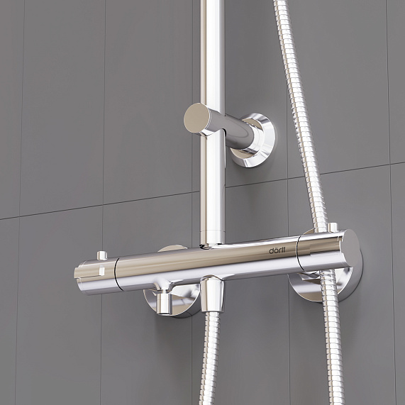 Душевая система Dorff Futura D0710500 стойка с тропическим душем, смесителем, термостатом, изливом, хром