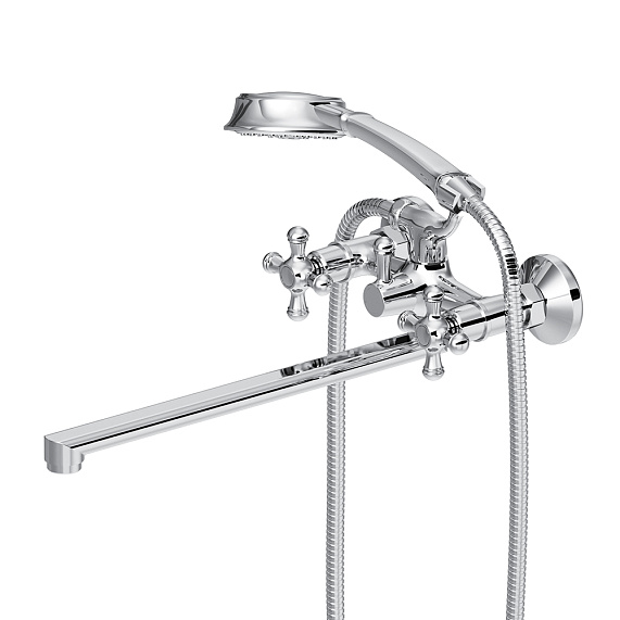 Смеситель для ванны и душа Damixa Retro 239500000 длинный излив, душевая лейка, шланг 1500, хром