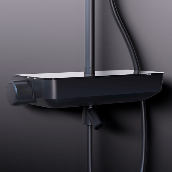 Душевая система Damixa Scandinavian Pure 936760300 стойка с тропическим душем, термостатом, смесителем, изливом, черная матовая