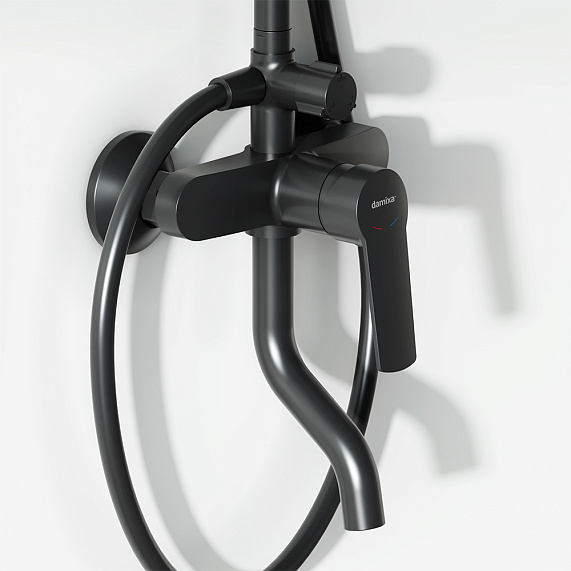 Душевая система Damixa Jupiter 977740300 стойка с тропическим душем, смесителем, изливом, черная матовая